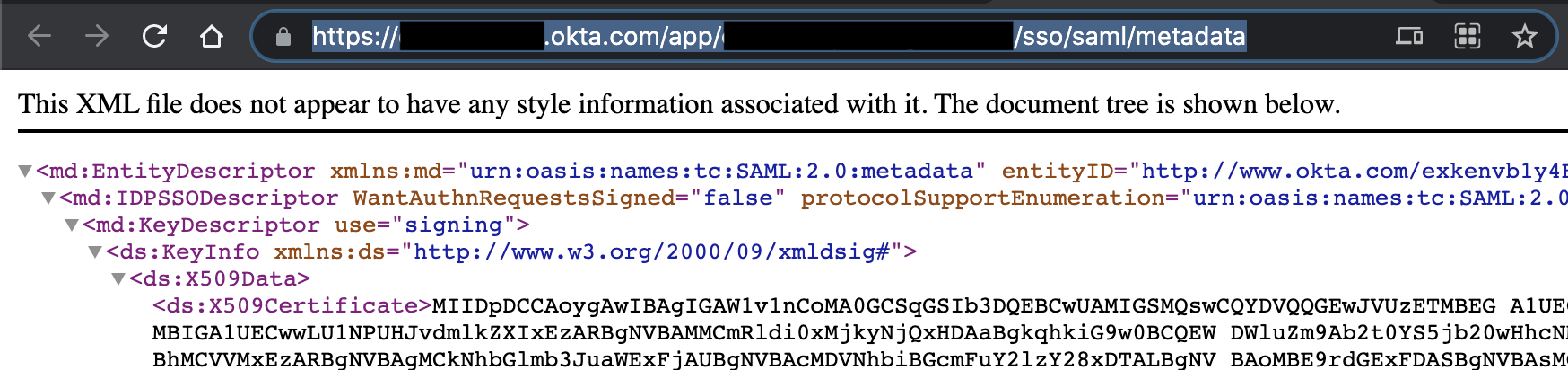 Okta - Identity Metadata URL